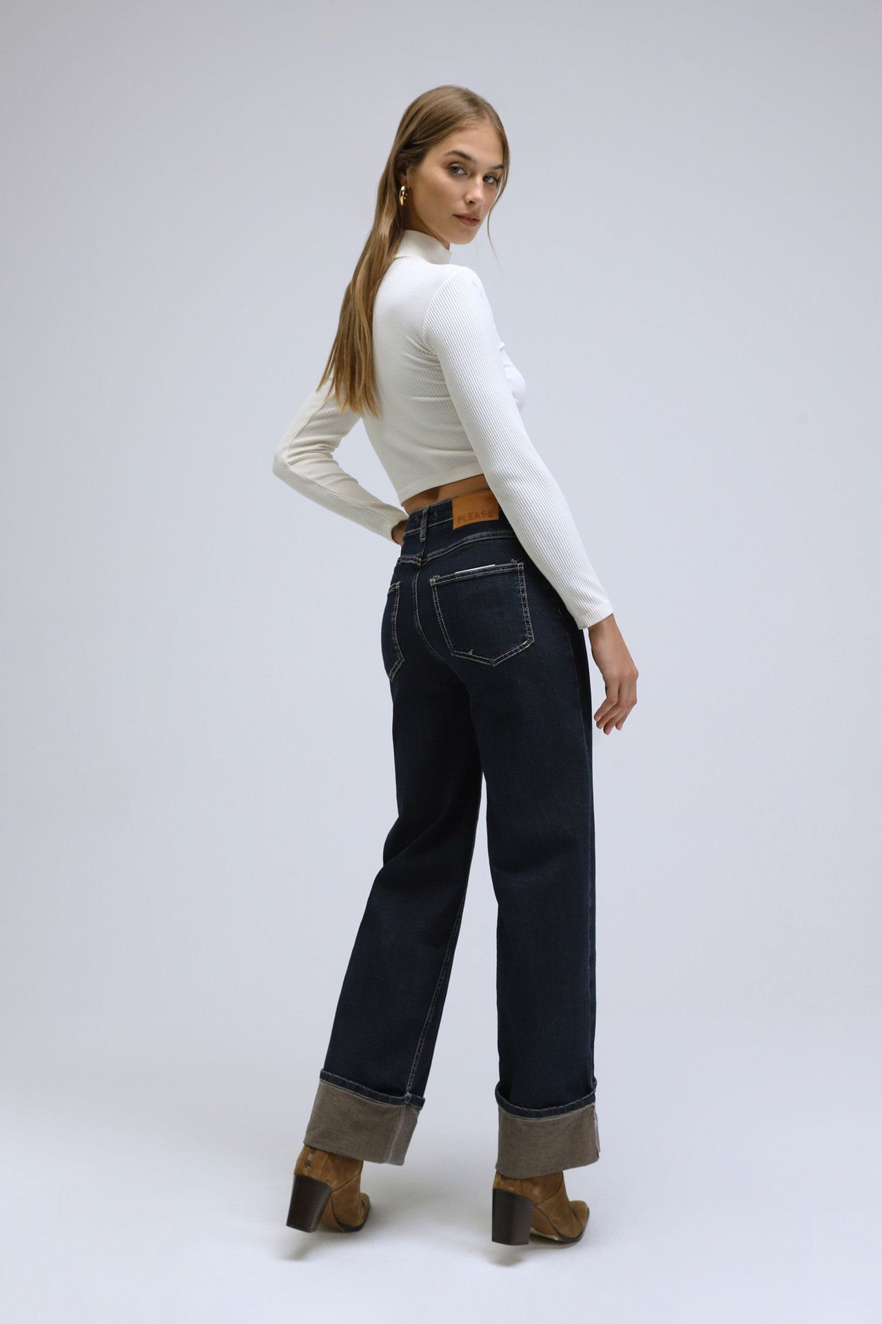 Please Jeans in denim blu con vita elasticizzata e coulisse PE14012B77 main image 0