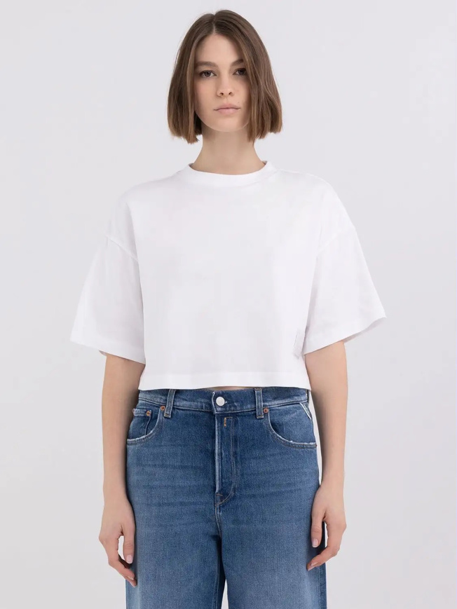 Picture of REPLAY T-SHIRT CROPPED - W37 08P - WHITE