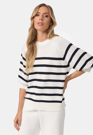 Picture of CATNOIR KNITTED SWEATER 3/4 SLEEVE WITH STRIPES - NAVY